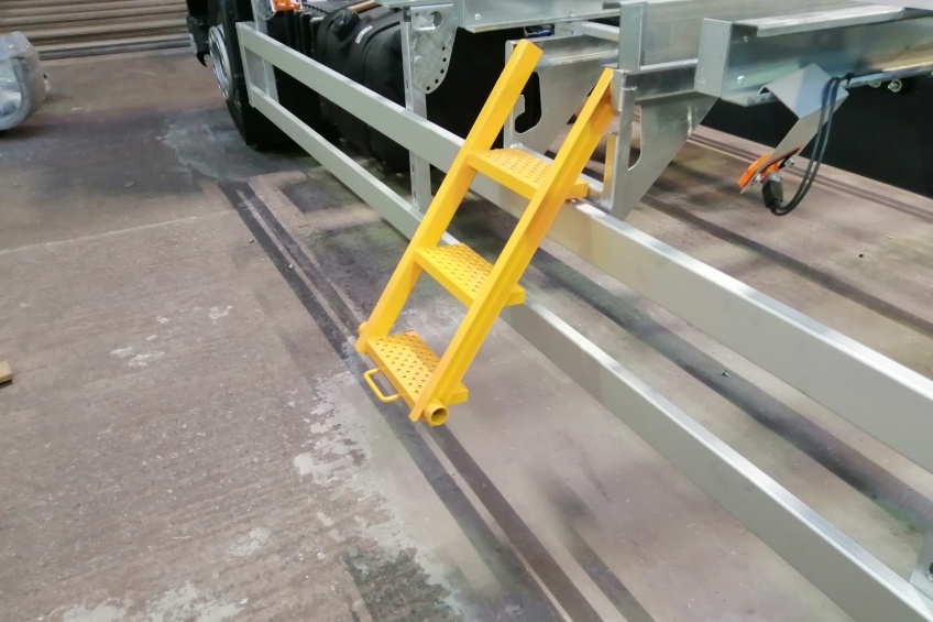 our work, access step, pull out platform step, body step, access